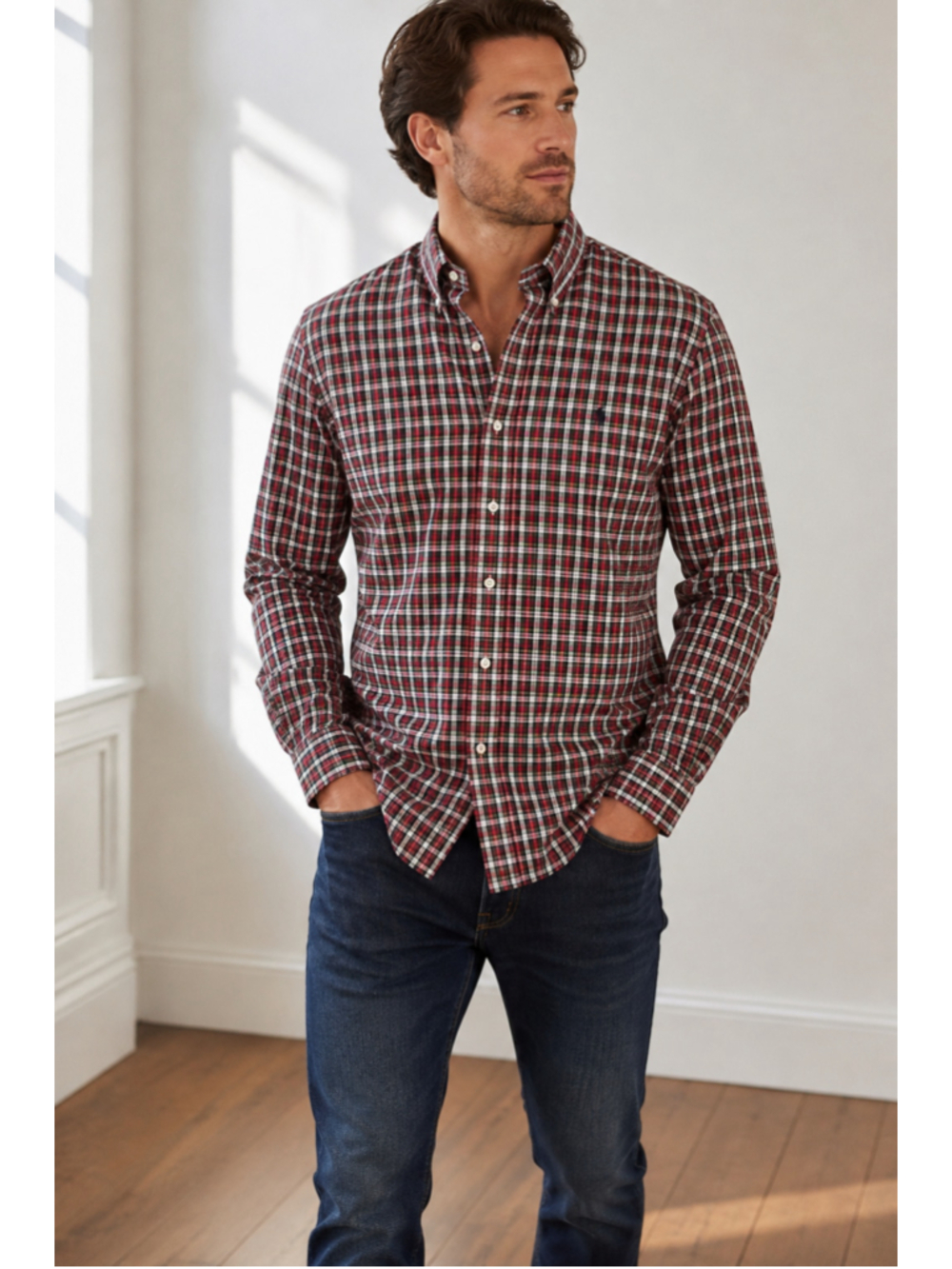 Men's Ralph Lauren Plaid Button Down Shirt, Red/White, Size Neck 17